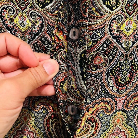 Vintage Chico's Design Iridescent Gold Paisley Button Up Blazer Women's Sz. 1/M - Picture 5 of 11